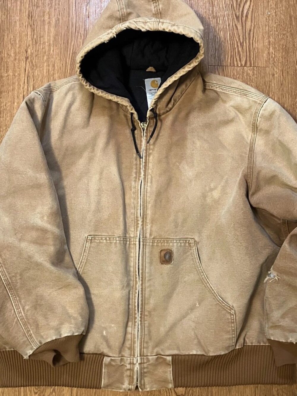 Carhartt Jacket Brown J130 BRN Distressed Workwear Hooded Insulated